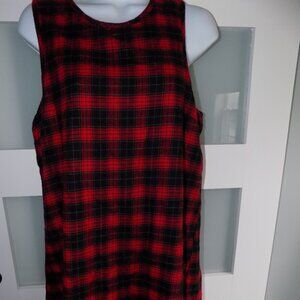 Forever 21 Red/Black Plaid Sleeveless Shift Dress Tunic Size L Women's